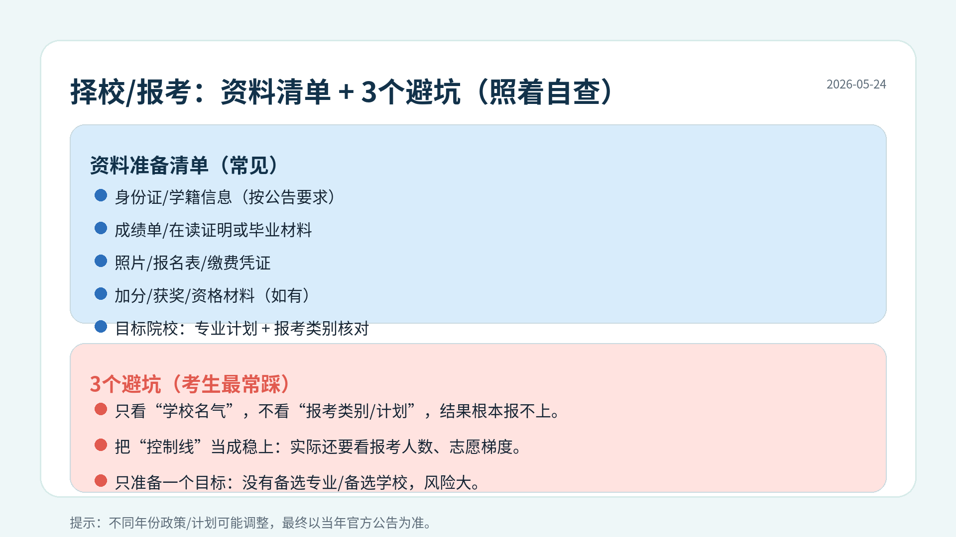 择校资料清单与避坑:先核对计划控制线,再做志愿梯度,别只准备一个目标