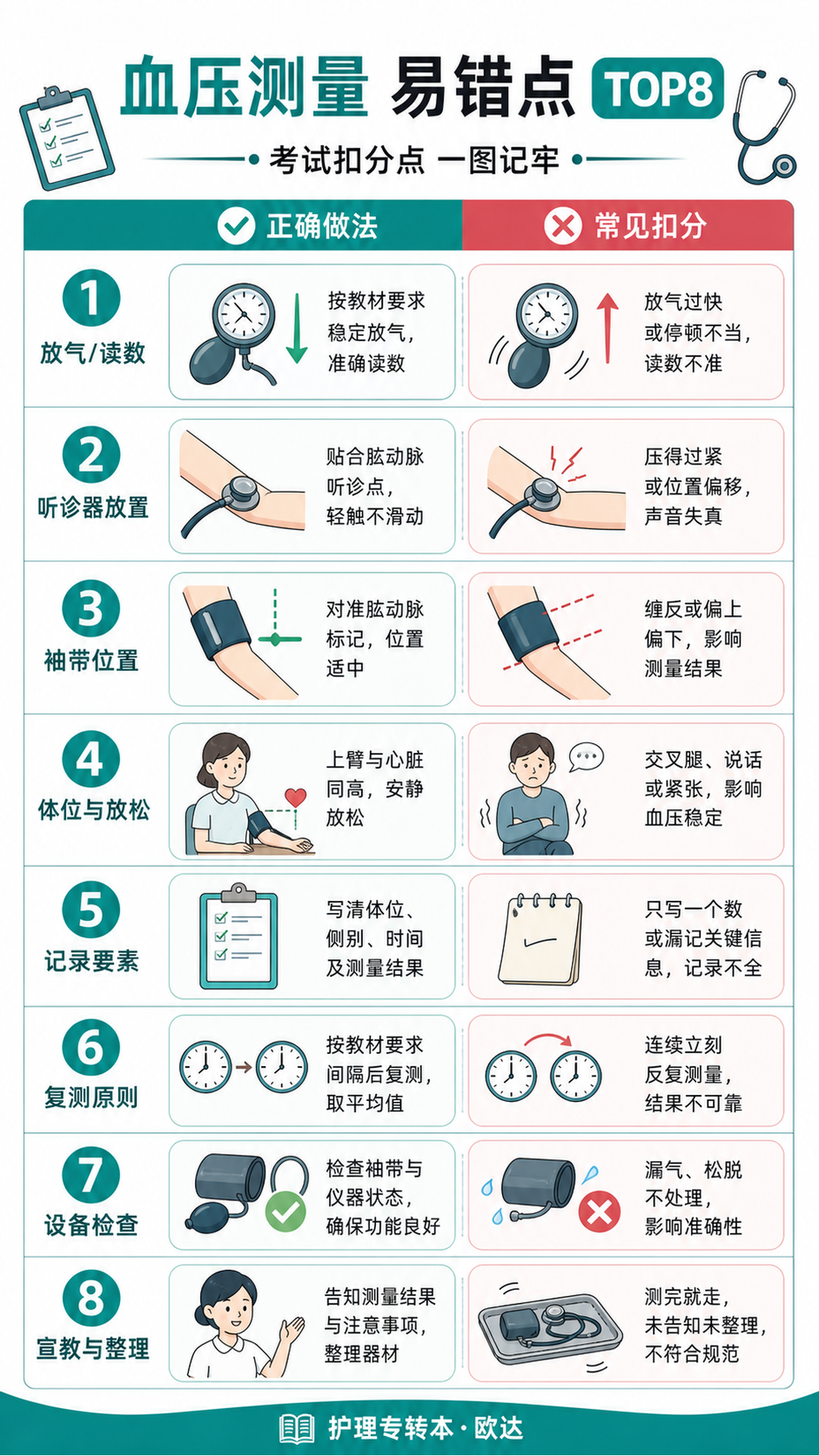 血压测量易错点TOP8（正确做法vs常见扣分）